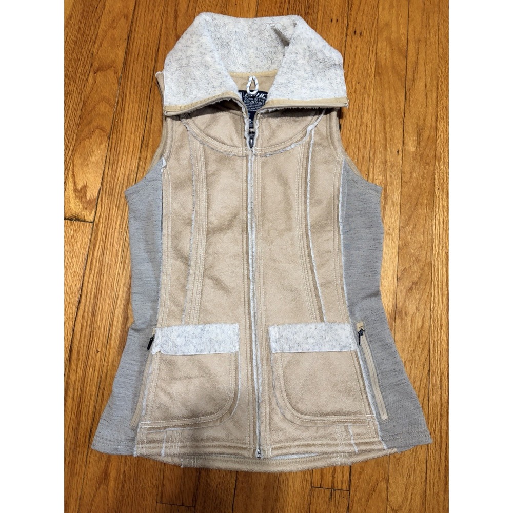 Kuhl Projekt Dani Sherpa Vest Almond Faux Suede Zip $169 Hike Apres Ski S
